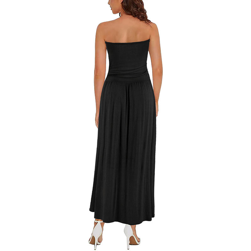 Vestido plisado sin mangas con hombros descubiertos