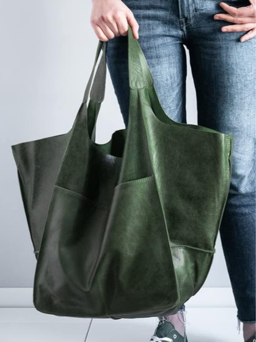 Bolso de hombro sencillo, grande, de cuero suave y gran capacidad