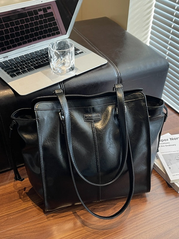 Bolso tote vintage de cuero encerado al aceite, de gran capacidad, para mujer, tipo bandolera