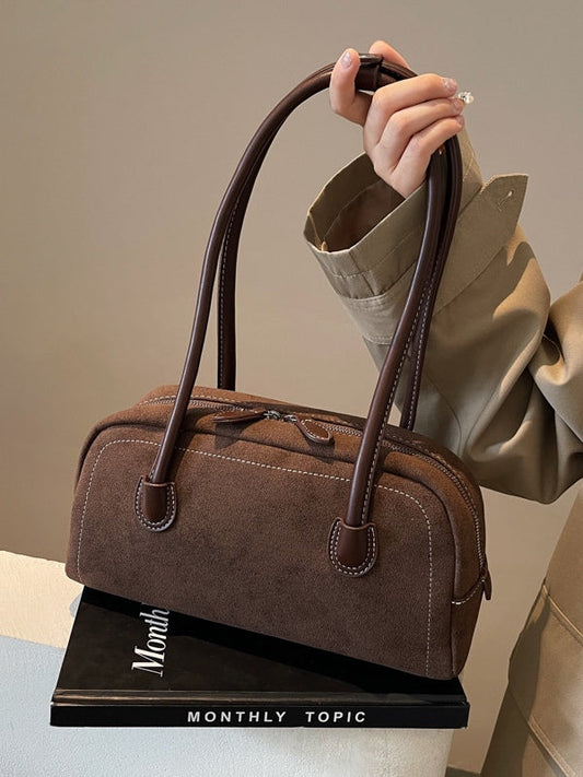 Bolso de hombro retro con acabado esmerilado, bolso acolchado casual
