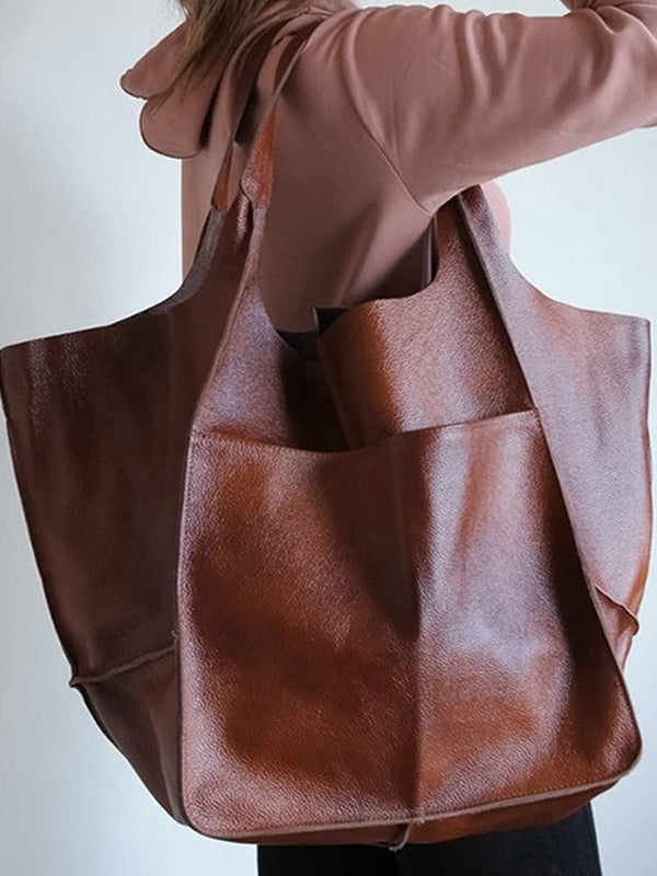 Bolso de hombro sencillo, grande, de cuero suave y gran capacidad