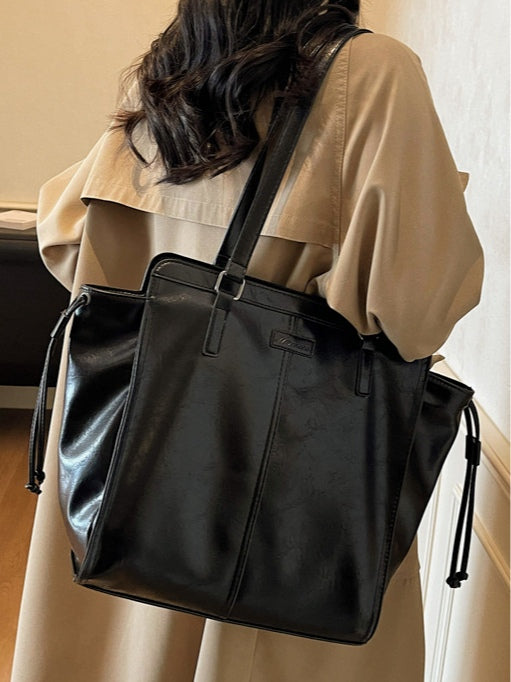 Bolso tote vintage de cuero encerado al aceite, de gran capacidad, para mujer, tipo bandolera