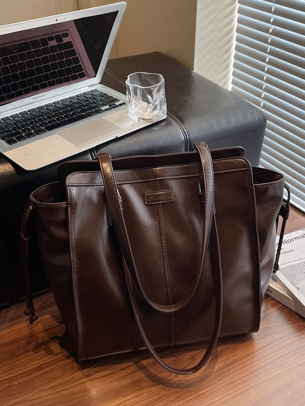 Bolso tote vintage de cuero encerado al aceite, de gran capacidad, para mujer, tipo bandolera