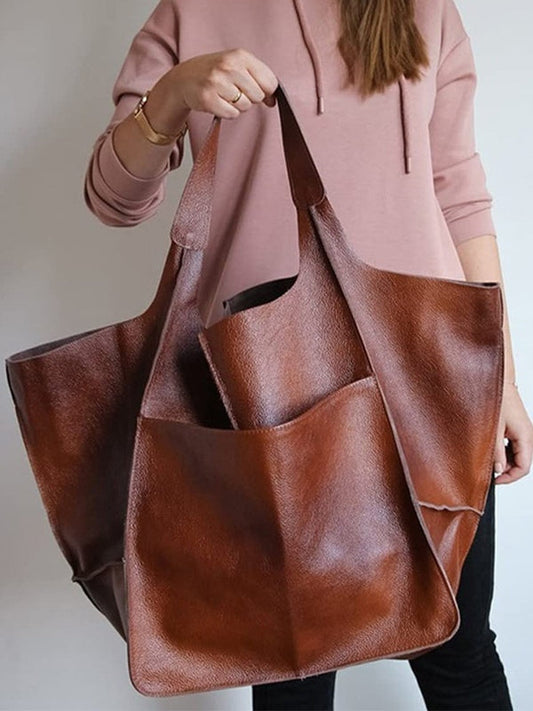 Bolso de hombro sencillo, grande, de cuero suave y gran capacidad