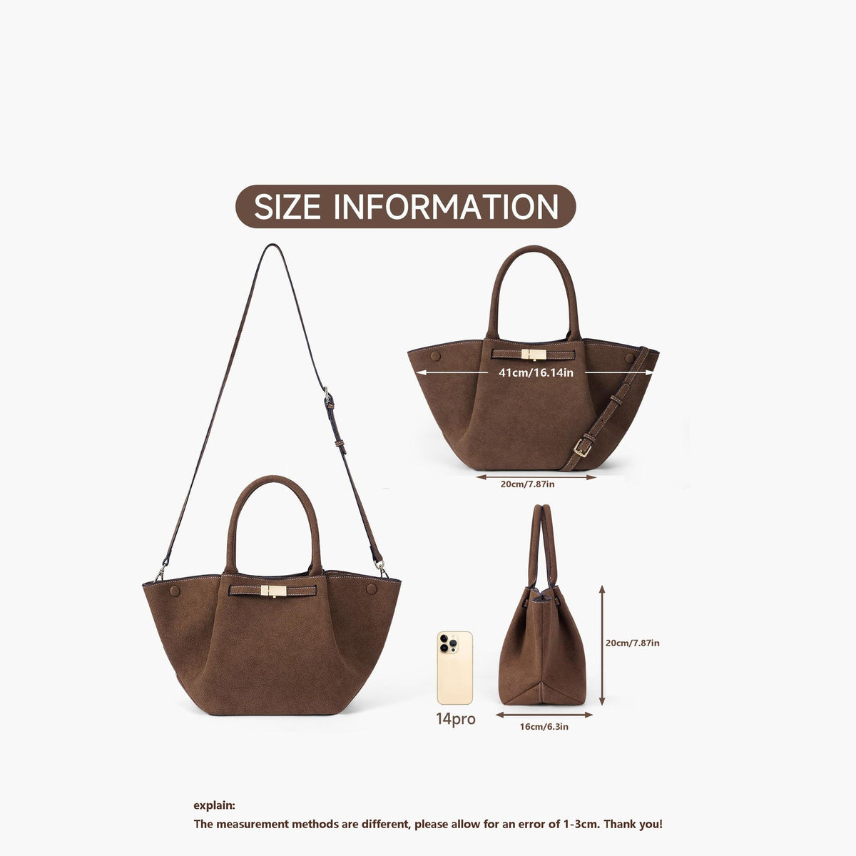 Bolso tote vintage versátil de gamuza sintética