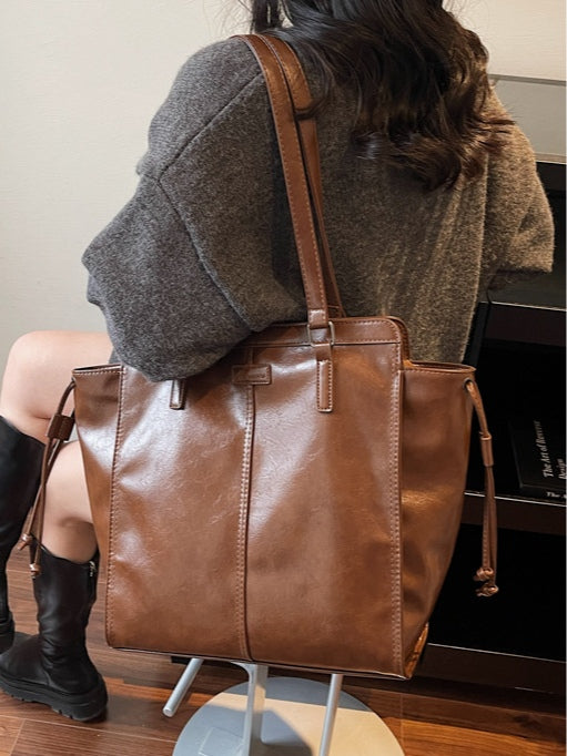 Bolso tote vintage de cuero encerado al aceite, de gran capacidad, para mujer, tipo bandolera