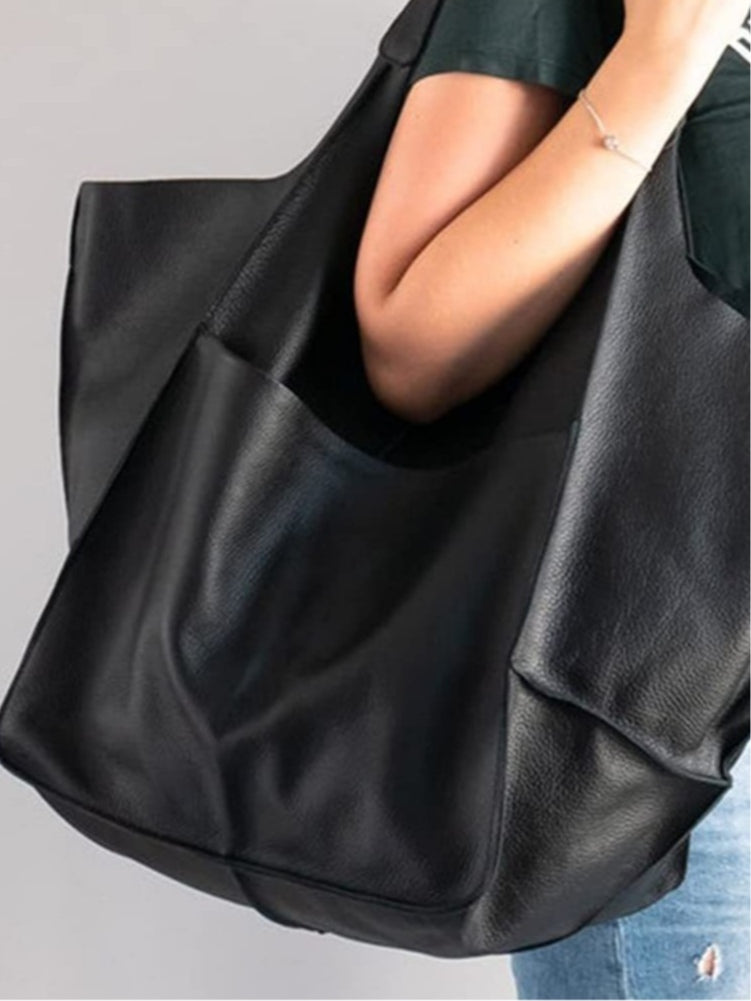 Bolso de hombro sencillo, grande, de cuero suave y gran capacidad