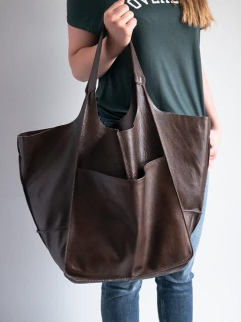 Bolso de hombro sencillo, grande, de cuero suave y gran capacidad