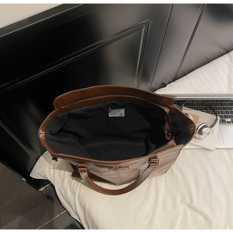 Bolso tote vintage de cuero encerado al aceite, de gran capacidad, para mujer, tipo bandolera