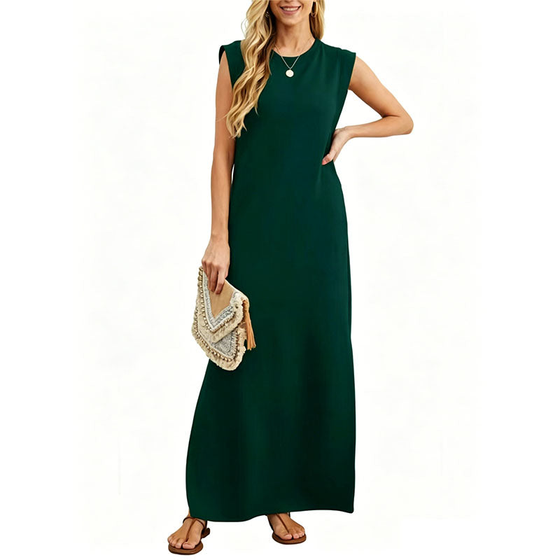 Vestido largo casual sin mangas con cuello redondo