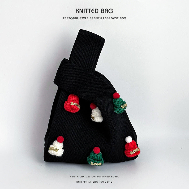 Gorro navideño hecho a mano, bolsa tejida bonita con pulsera