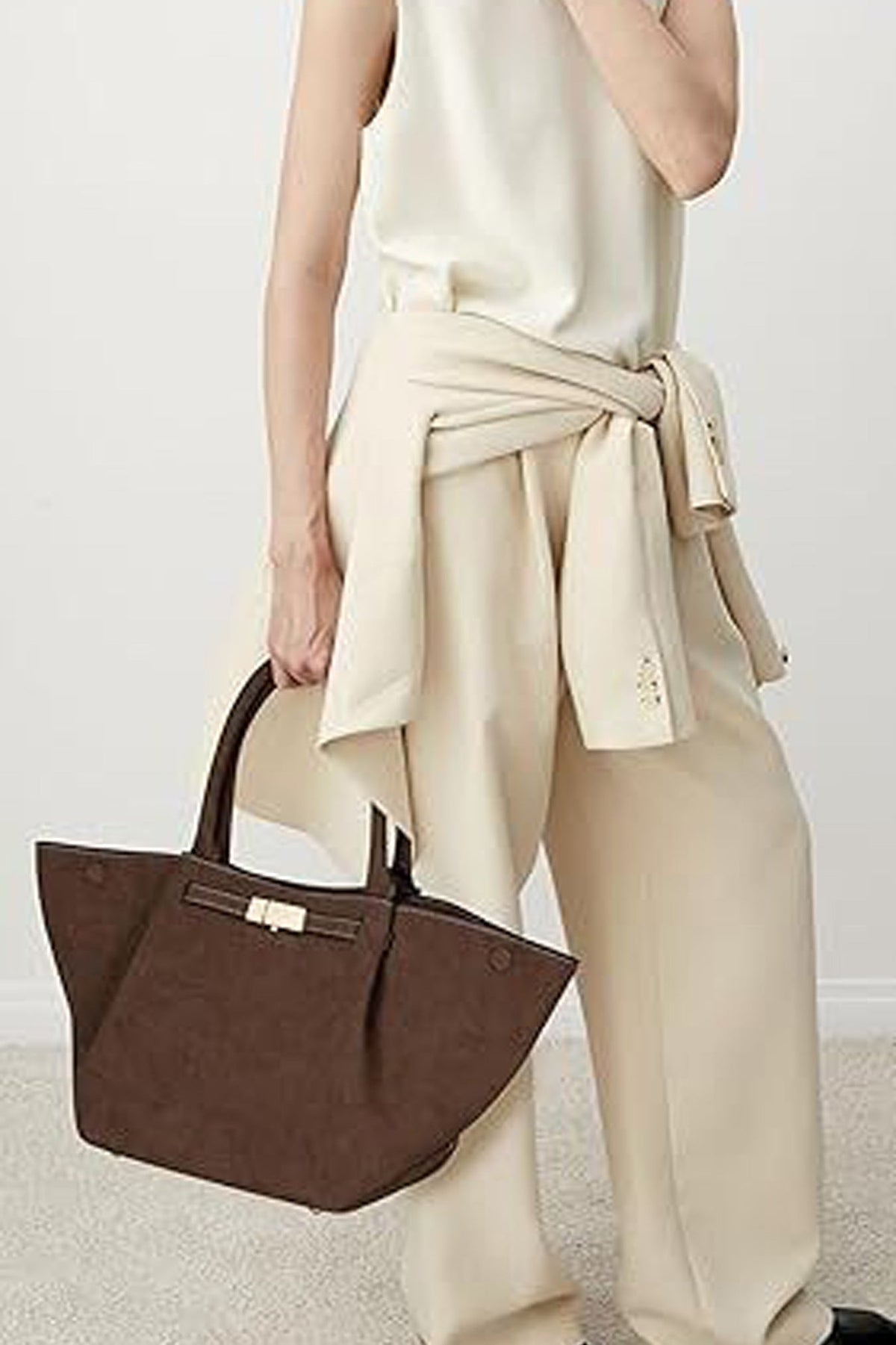 Bolso tote vintage versátil de gamuza sintética