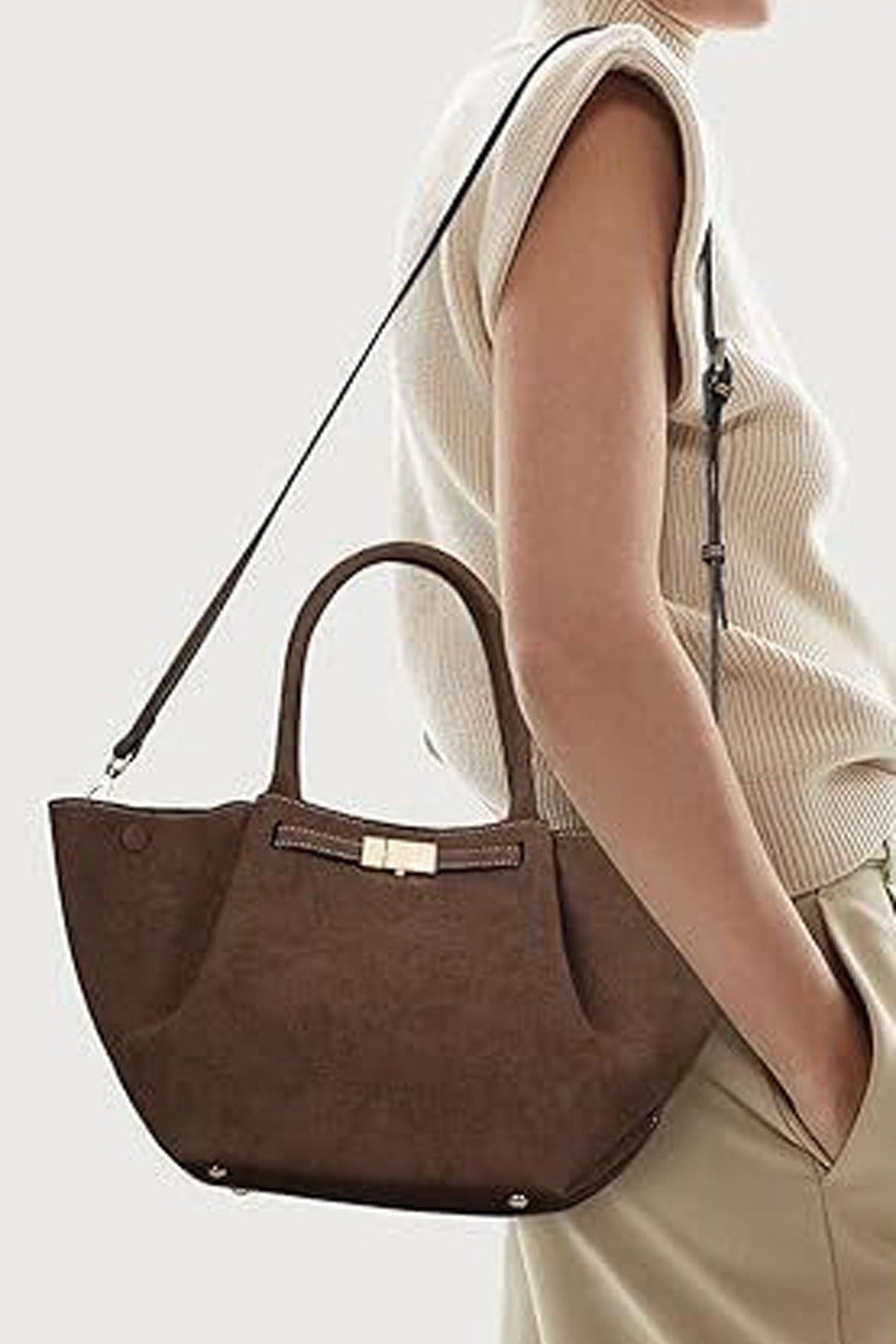 Bolso tote vintage versátil de gamuza sintética