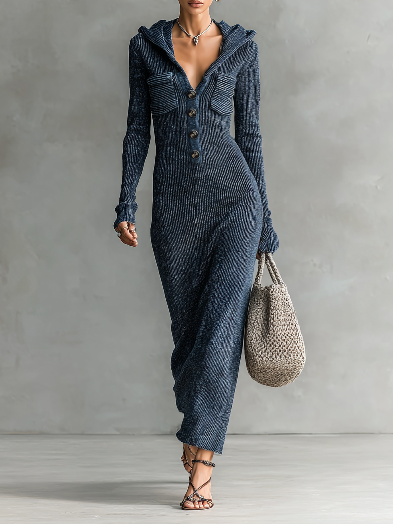 Vestido maxi de punto con capucha y corte entallado para mujer