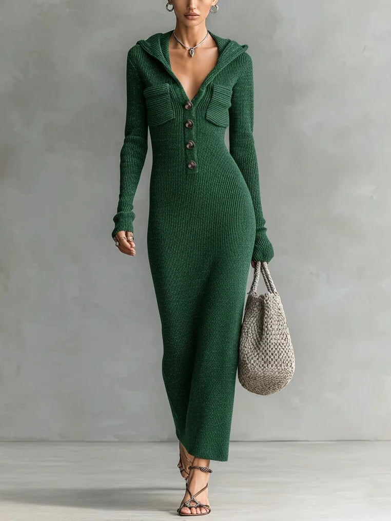 Vestido maxi de punto con capucha y corte entallado para mujer