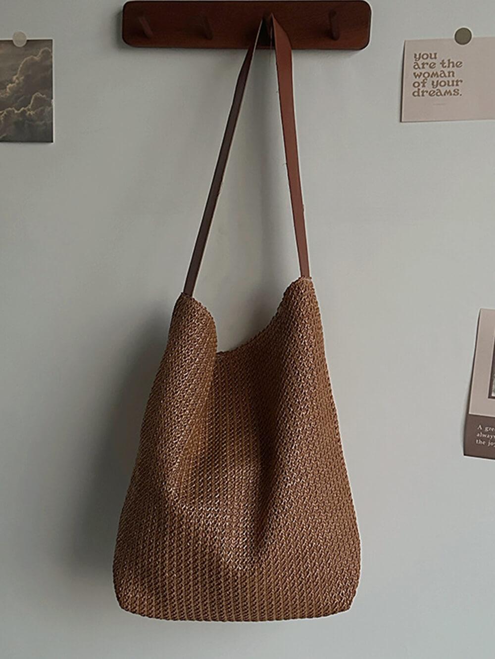 Bolso tote de hombro de paja estilo relajado para vacaciones