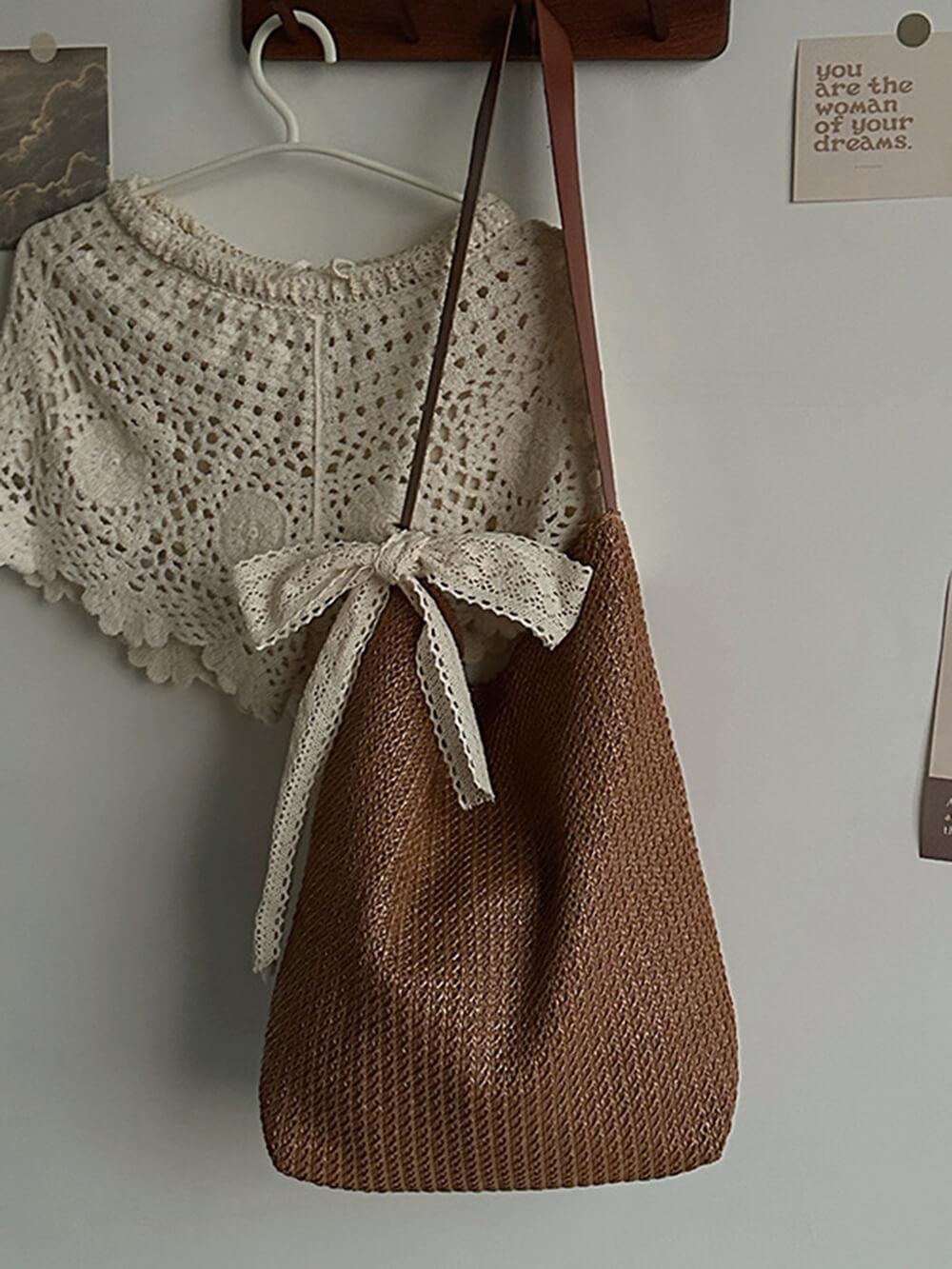 Bolso tote de hombro de paja estilo relajado para vacaciones