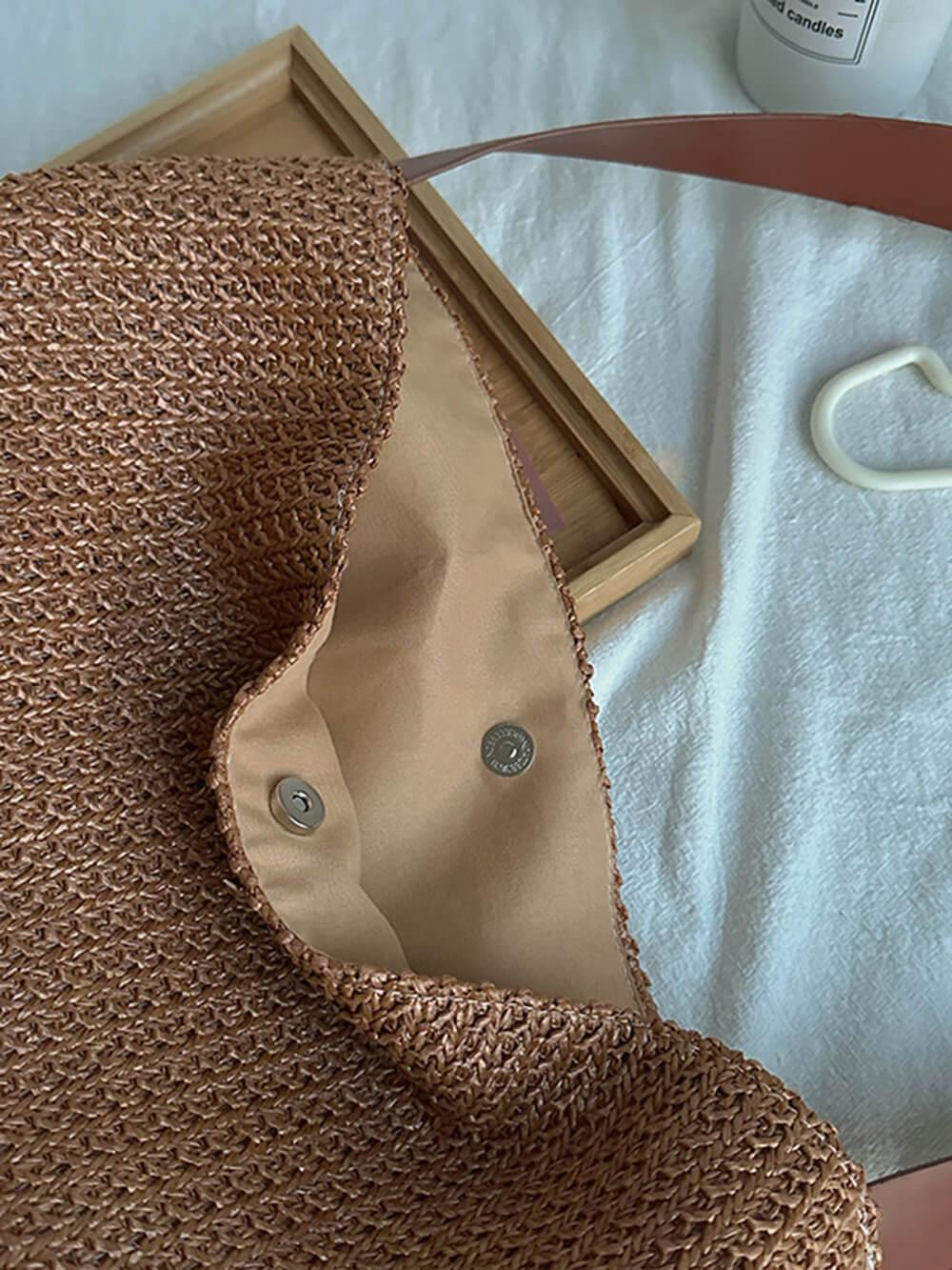 Bolso tote de hombro de paja estilo relajado para vacaciones