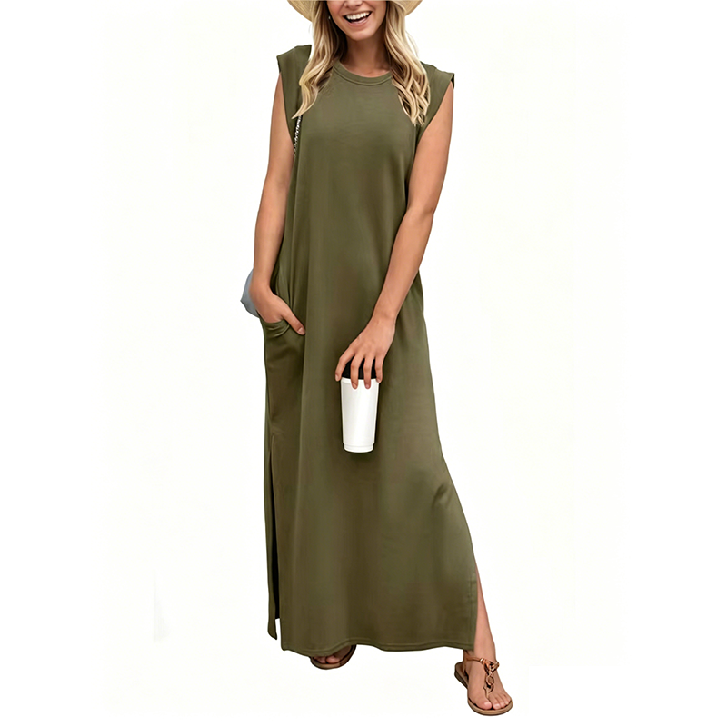 Vestido largo casual sin mangas con cuello redondo