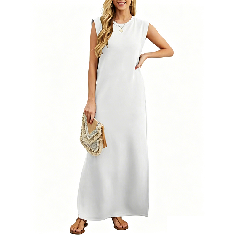 Vestido largo casual sin mangas con cuello redondo