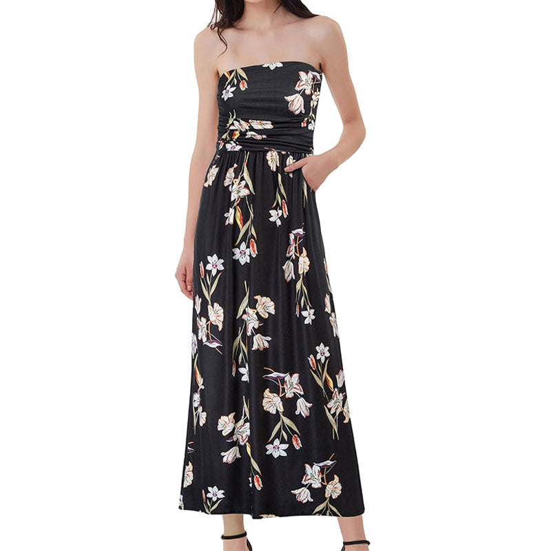 Vestido plisado sin mangas con hombros descubiertos