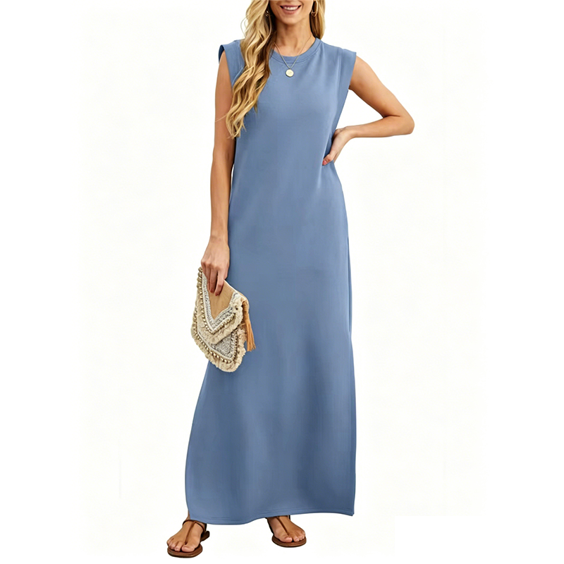 Vestido largo casual sin mangas con cuello redondo