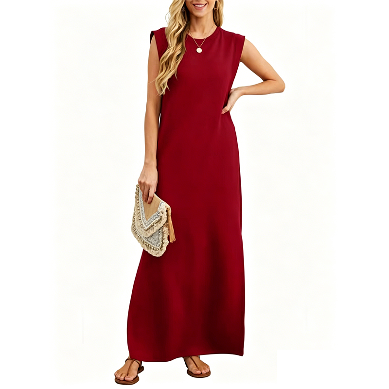 Vestido largo casual sin mangas con cuello redondo