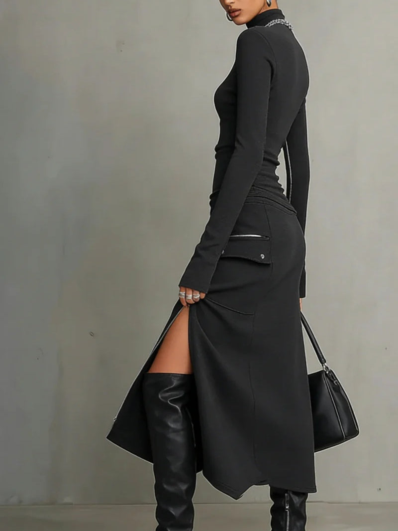 Conjunto de cuello alto con diseño irregular y bolsillos con cremallera