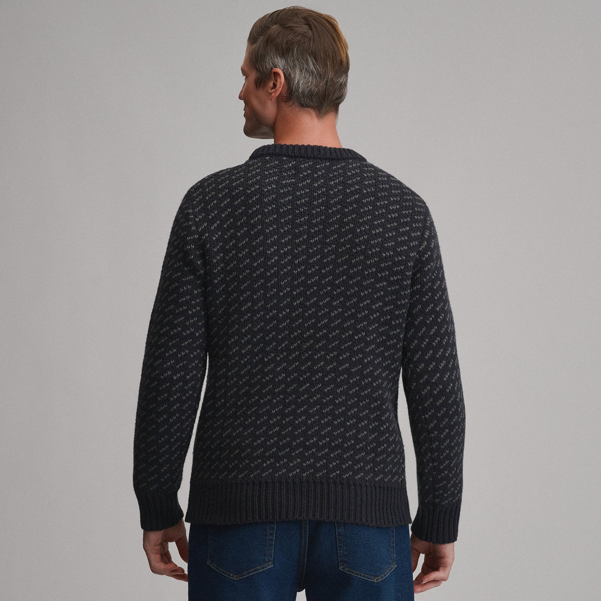 Suéter festivo navideño de punto ojo de perdiz con cuello redondo para hombre