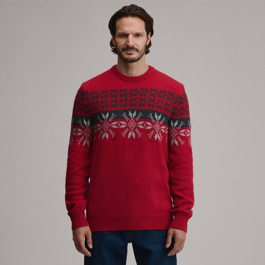 Suéter de cuello redondo para hombre con jacquard festivo navideño