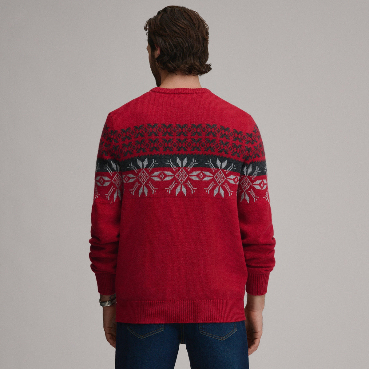 Suéter de cuello redondo para hombre con jacquard festivo navideño