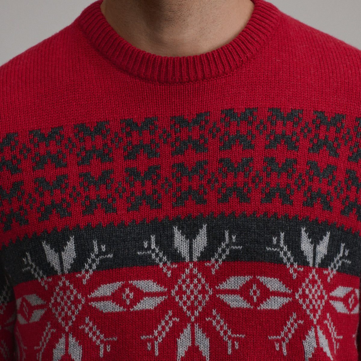 Suéter de cuello redondo para hombre con jacquard festivo navideño
