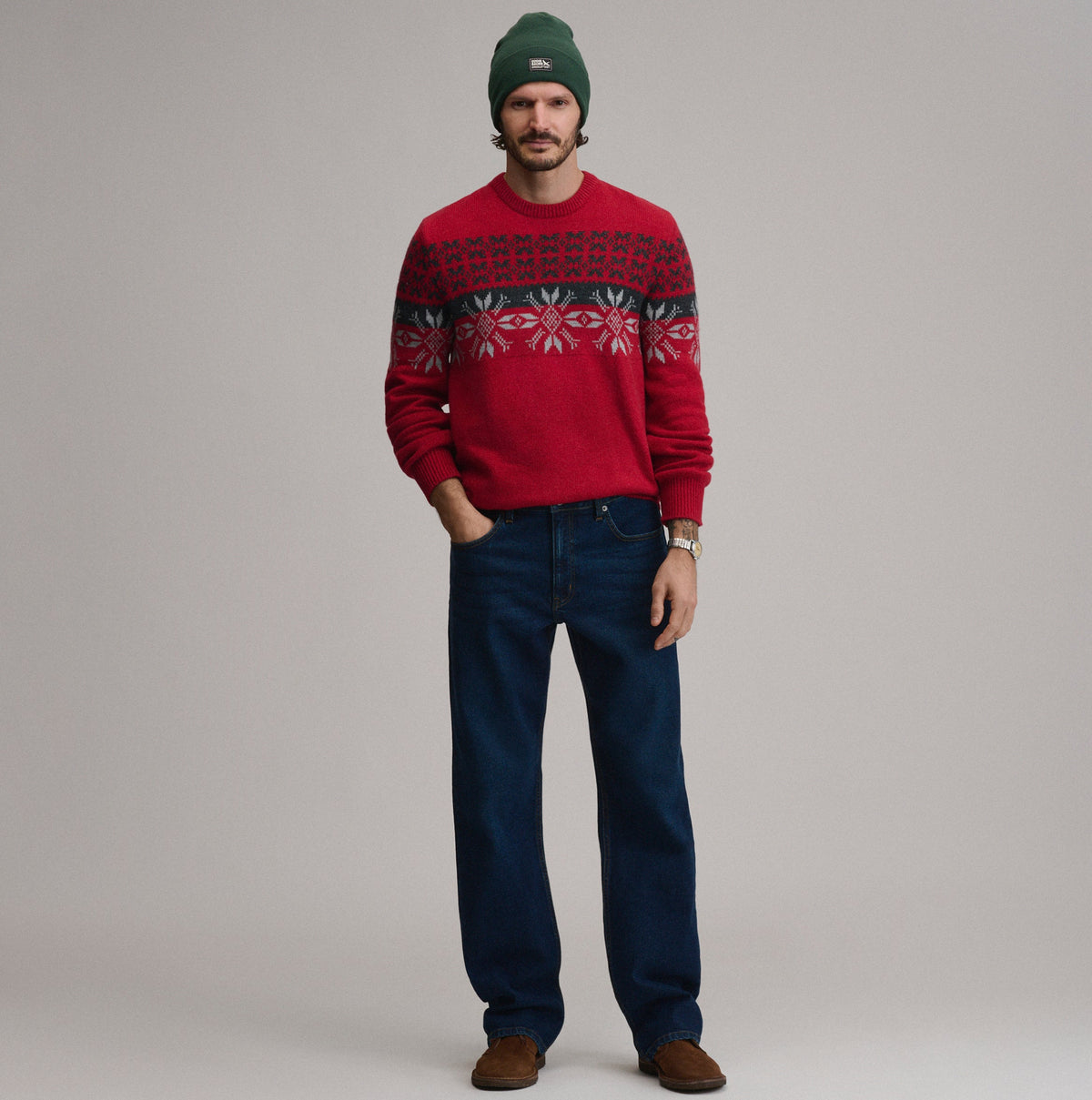 Suéter de cuello redondo para hombre con jacquard festivo navideño