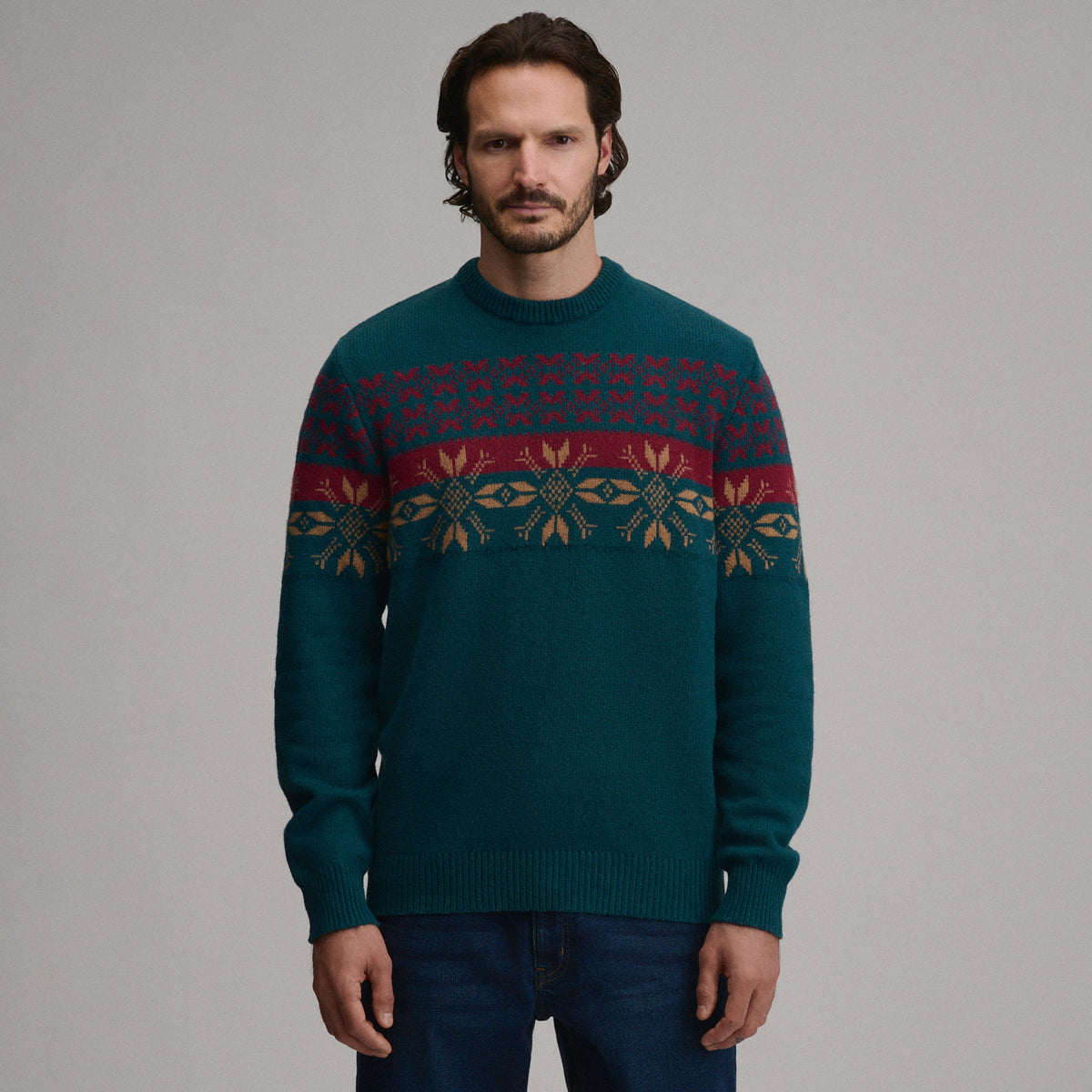 Suéter de cuello redondo para hombre con jacquard festivo navideño