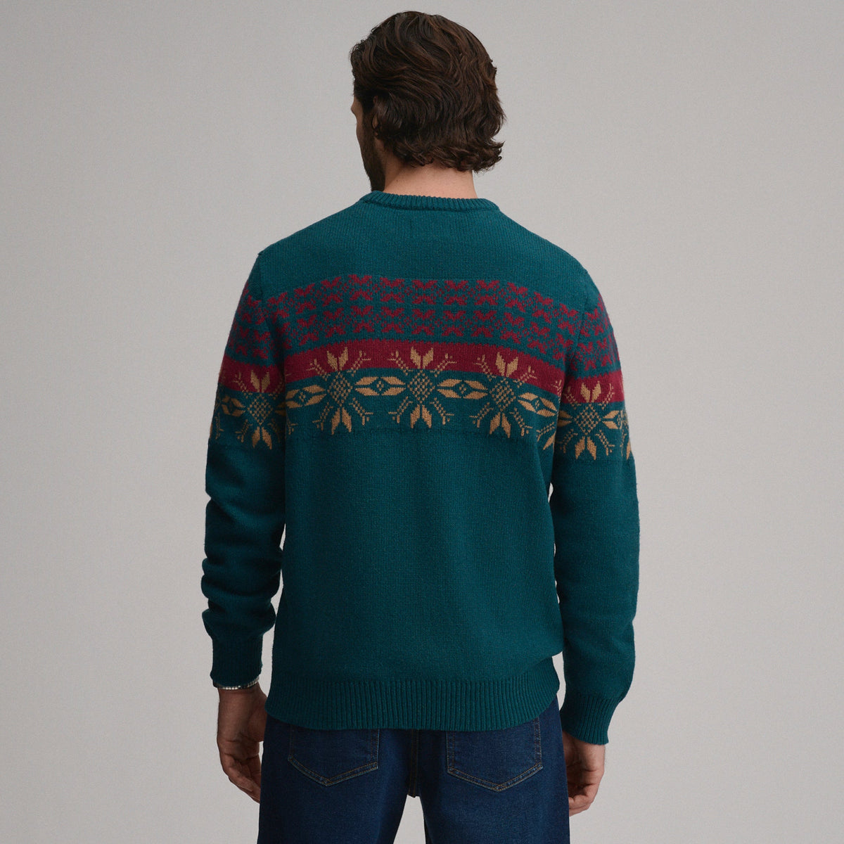 Suéter de cuello redondo para hombre con jacquard festivo navideño