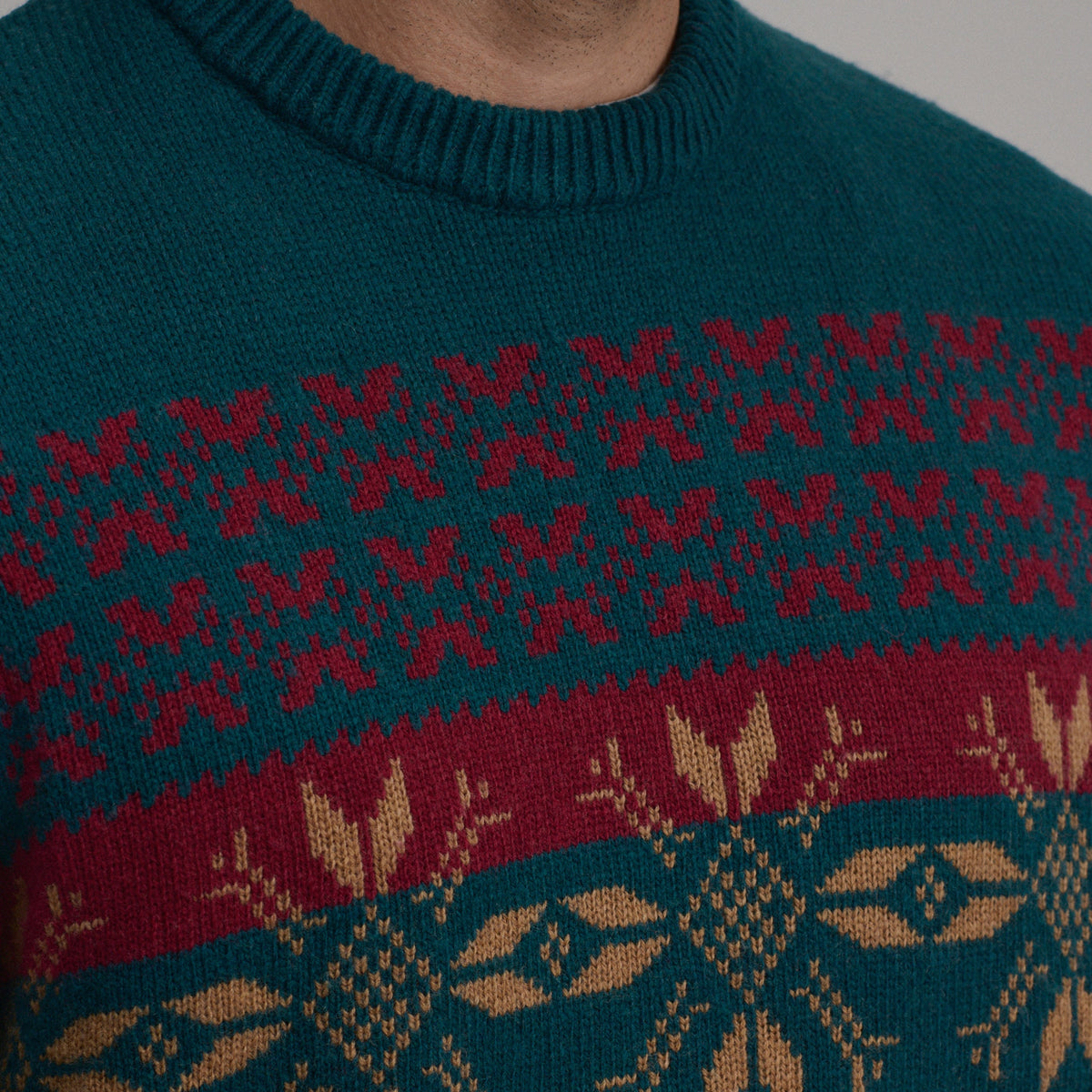 Suéter de cuello redondo para hombre con jacquard festivo navideño