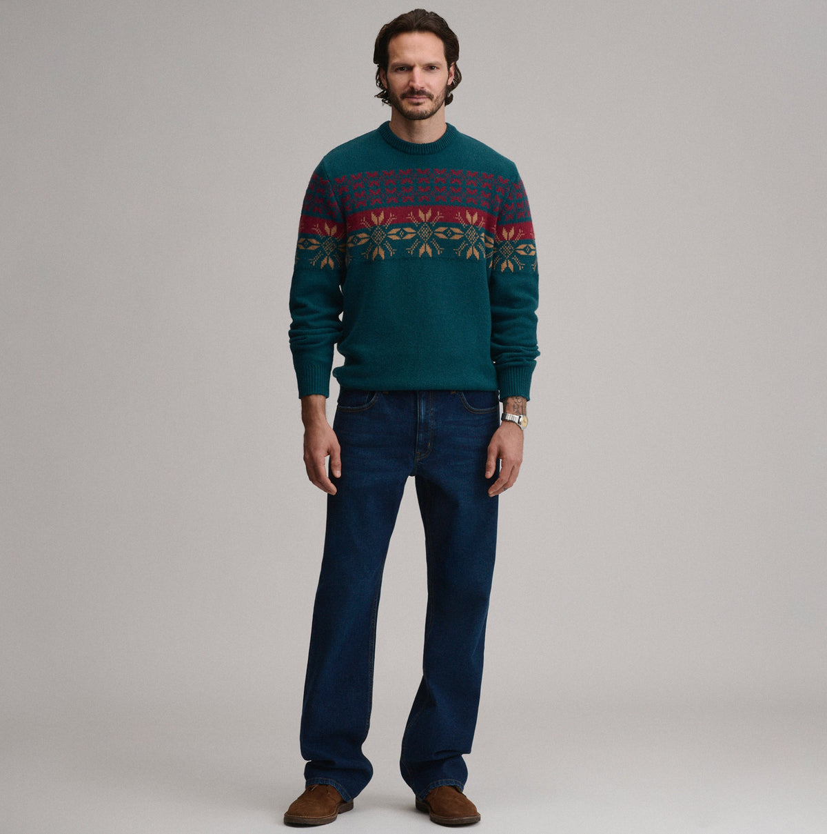 Suéter de cuello redondo para hombre con jacquard festivo navideño