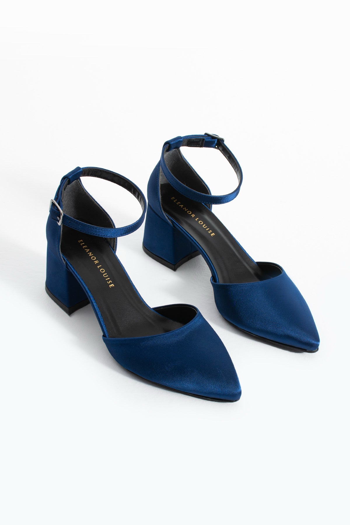 Leni | Tacones medios de satén azul marino