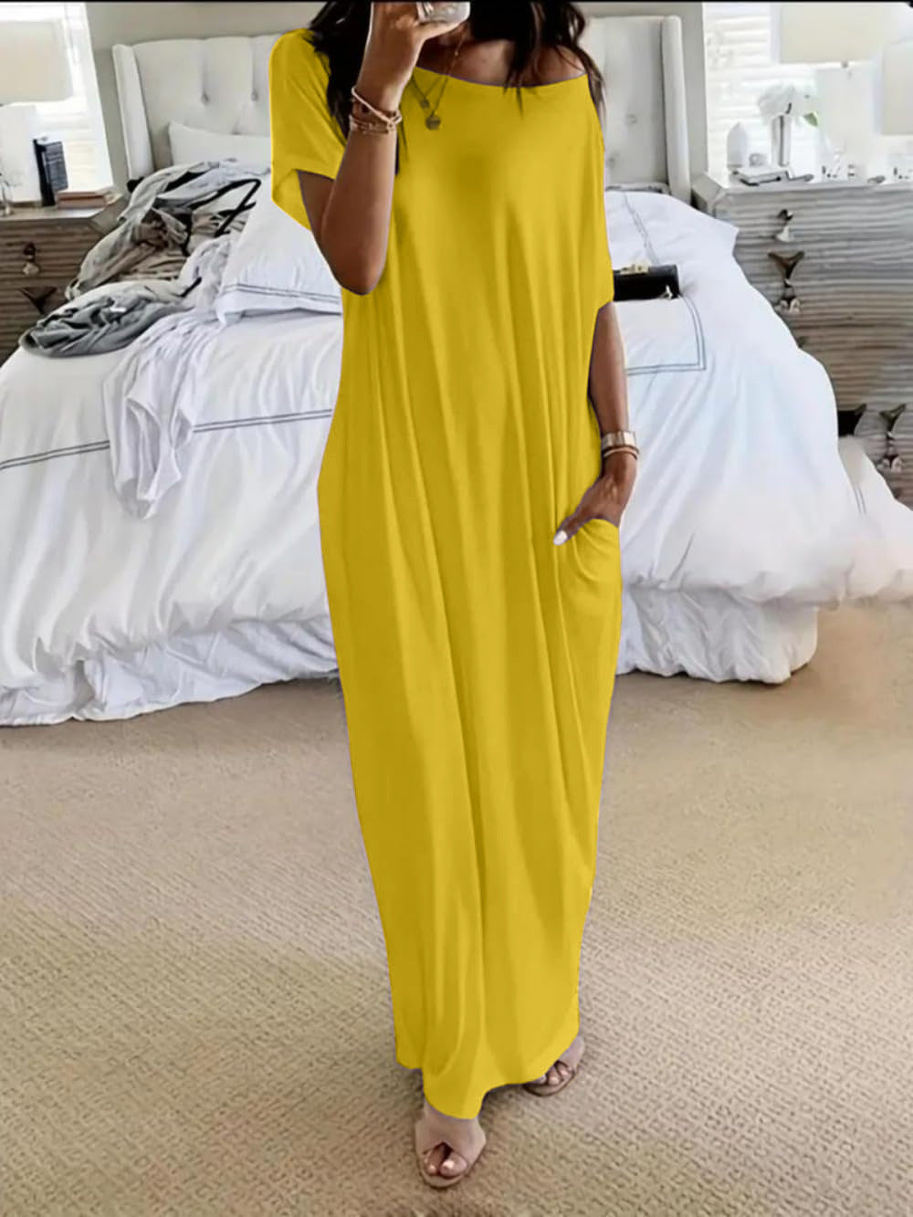 Vestido casual oversize asimétrico de hombros descubiertos