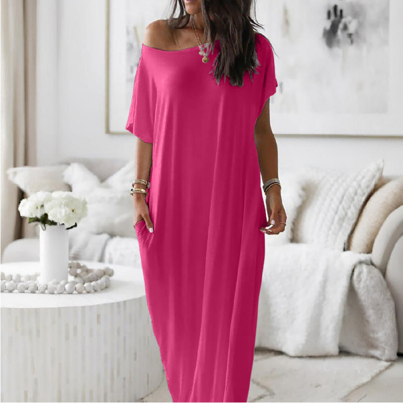 Vestido casual oversize asimétrico de hombros descubiertos