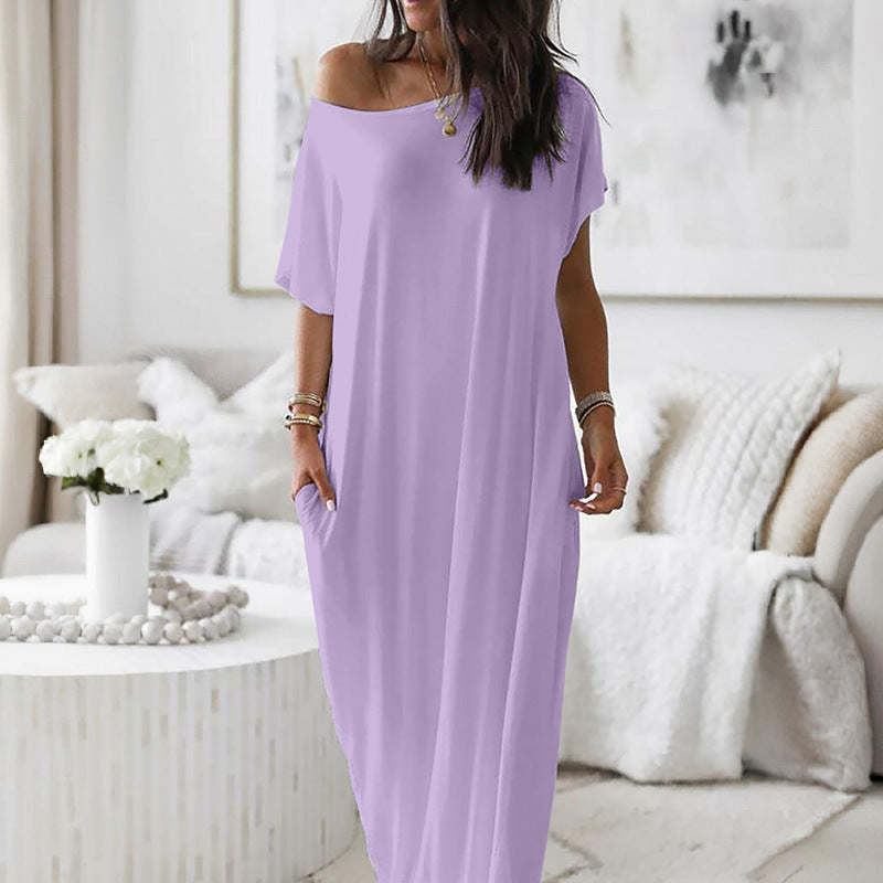 Vestido casual oversize asimétrico de hombros descubiertos