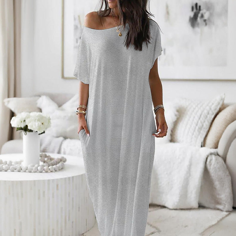 Vestido casual oversize asimétrico de hombros descubiertos