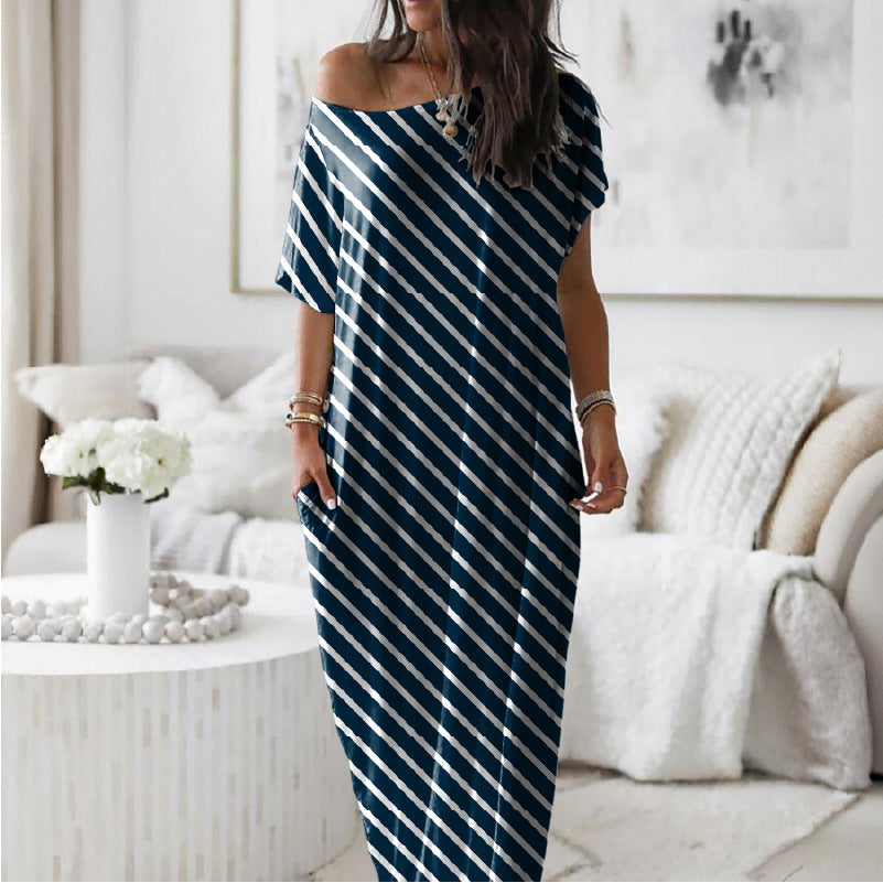 Vestido casual oversize asimétrico de hombros descubiertos