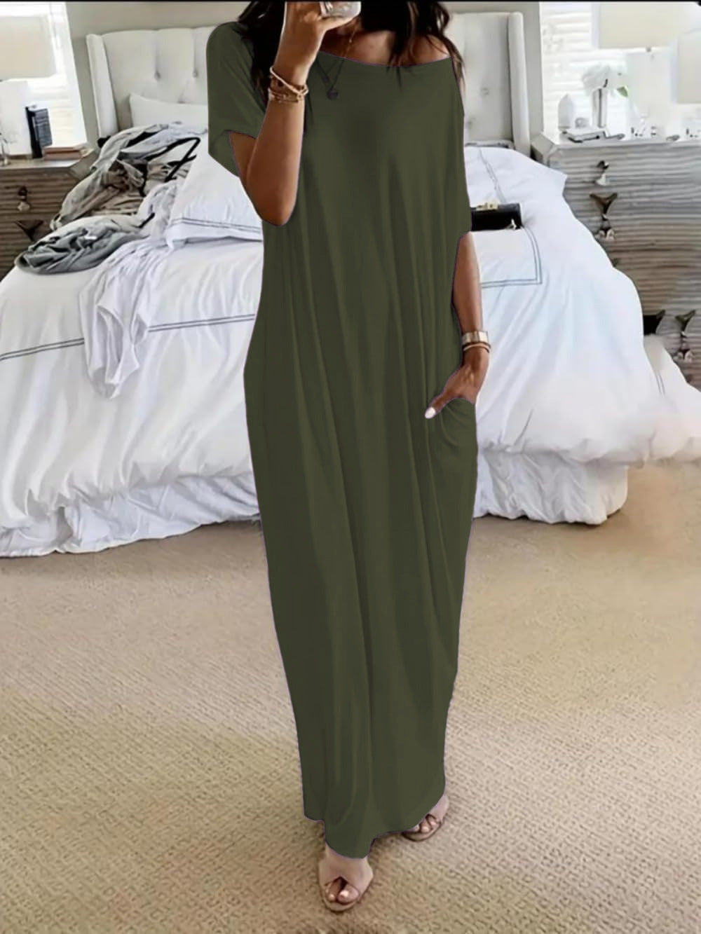 Vestido casual oversize asimétrico de hombros descubiertos