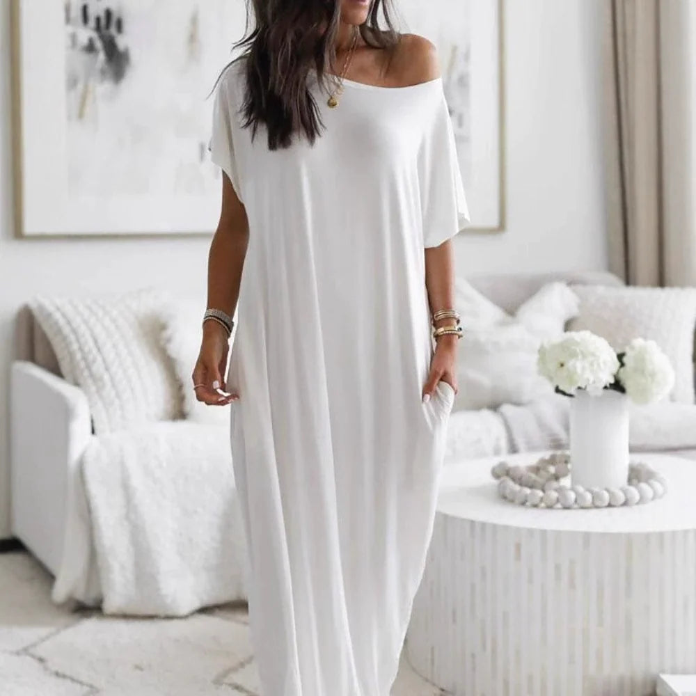 Vestido casual oversize asimétrico de hombros descubiertos