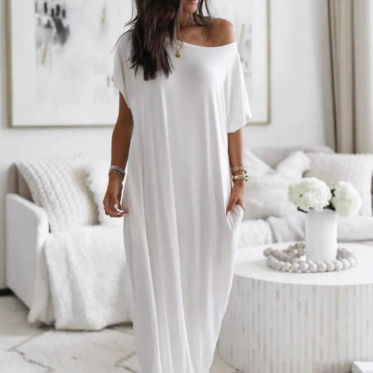 Vestido casual oversize asimétrico de hombros descubiertos