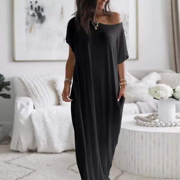 Vestido casual oversize asimétrico de hombros descubiertos