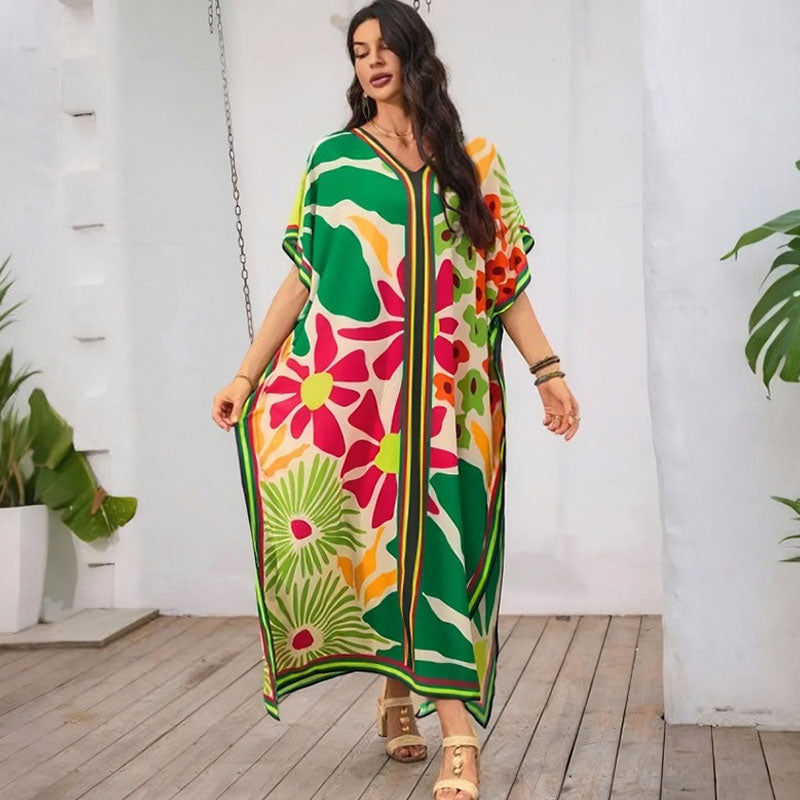 Vestido largo playero estampado de corte holgado