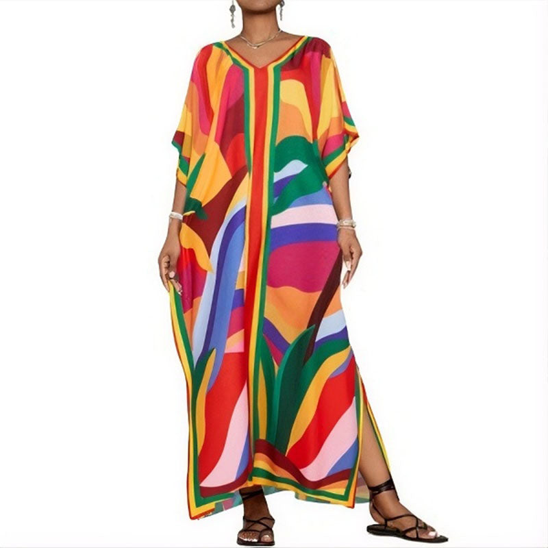 Vestido largo playero estampado de corte holgado