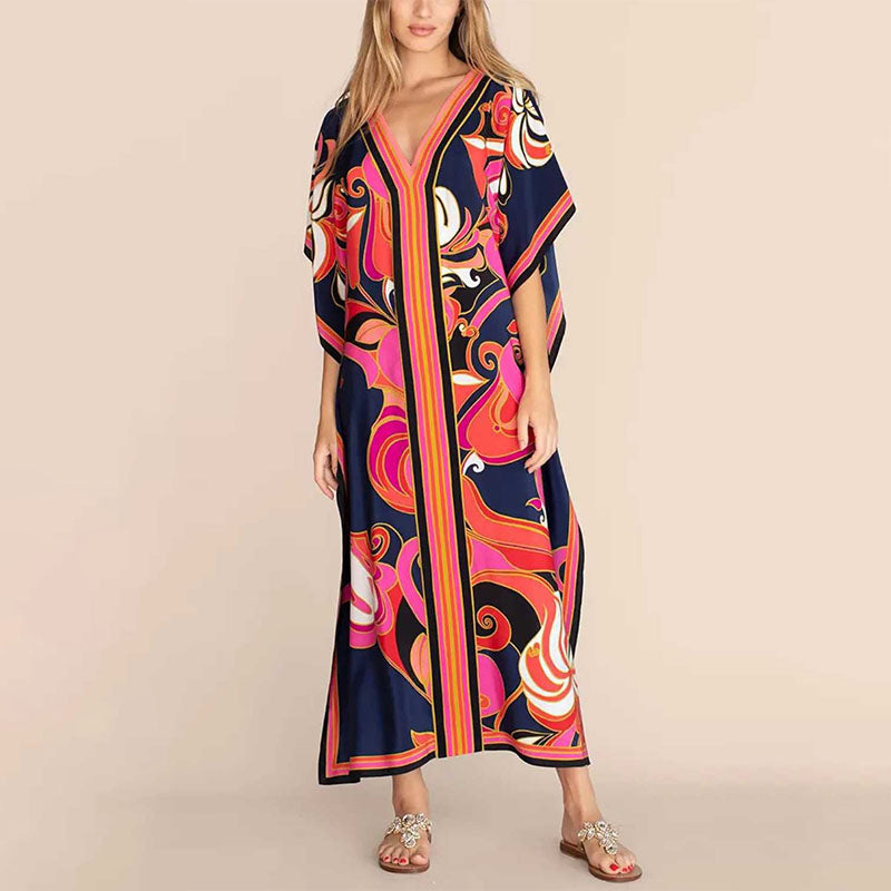 Vestido largo playero estampado de corte holgado
